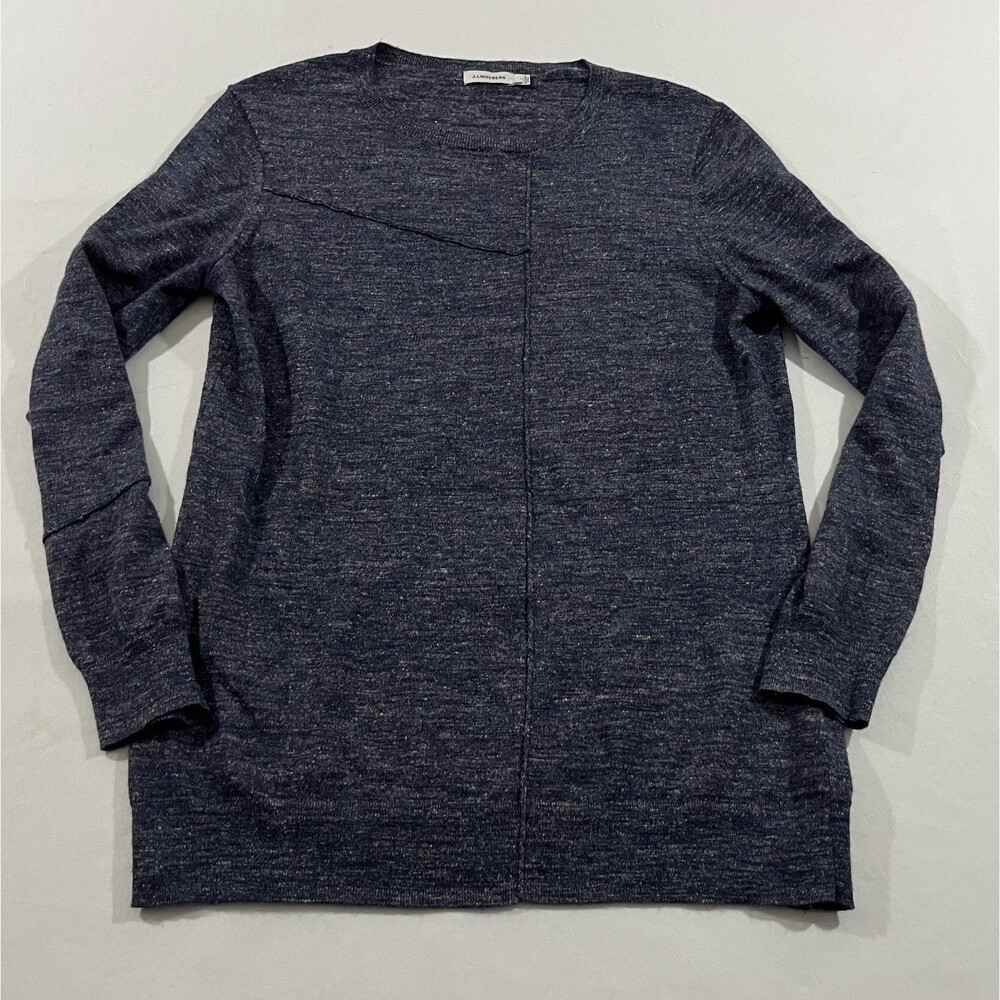 J.Lindeberg Blue Ever Marble Merino Wool Linen Pullover Crew Slim Sweater Sz L